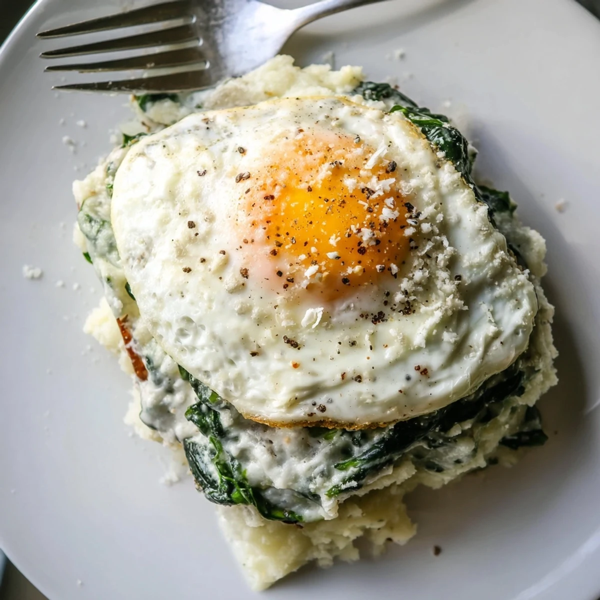 Cremiger Spinat Kartoffelpüree Spiegelei