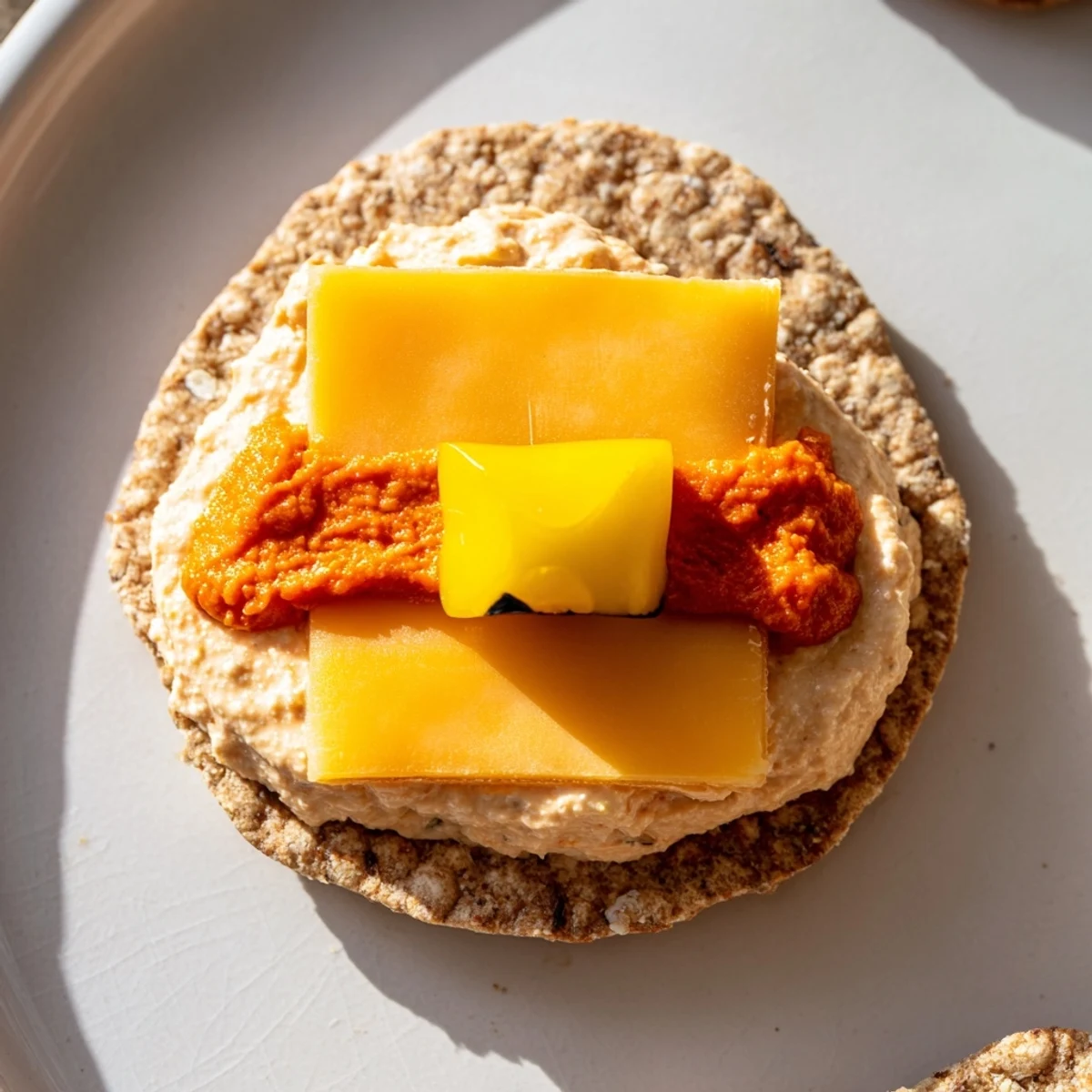 Ready to eat Santa's Belt Crackers & Dip; a platter of crackers with a vibrant red pepper dip.