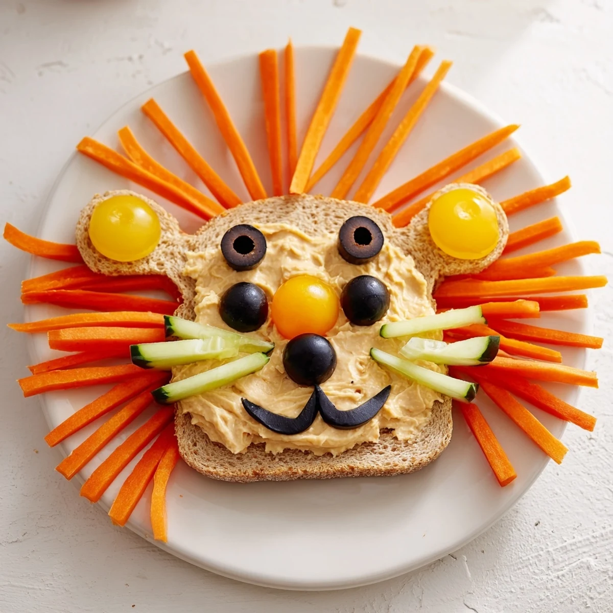 This King of the Jungle Lion Lunch Board features a friendly face made of fresh, healthy ingredients.