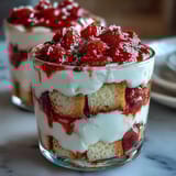 2. Erdbeer-Shortcake-Trifle mit goldenem Shortcake, frischen Beeren und reichhaltiger Vanille-Sahne – ein festliches Dessert.