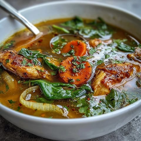 Duftende Turmeric Chicken Soup dampft warm aus der Kelle, serviert mit knackigem Brot.