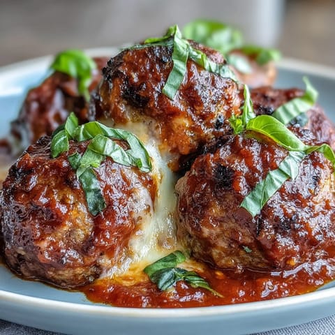 Käsige Knoblauch-Fleischbällchen mit Marinara