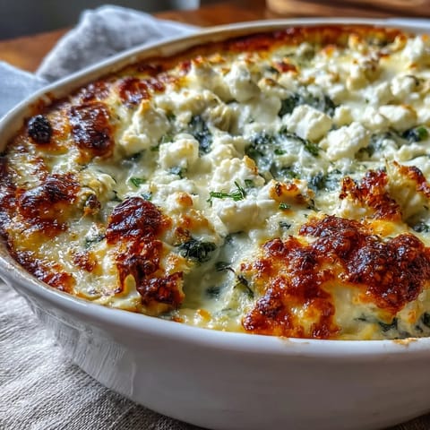 Slices of High Protein Spinach Artichoke Bake, topped with bubbly feta and golden Parmesan crust.