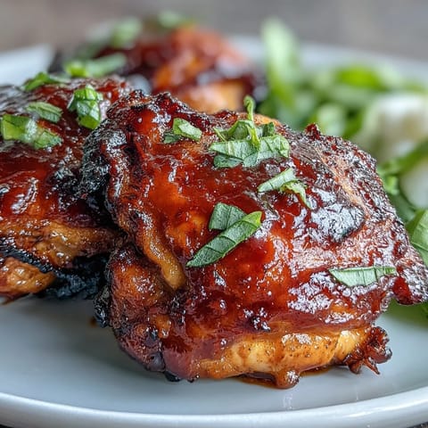 Saftige Hähnchenschenkel aus dem Ofen mit einer süßen, tangy Guava BBQ-Sauce-Glasur.