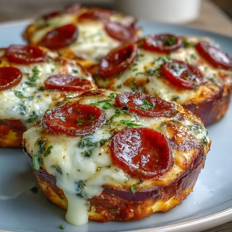 Bunte High-Protein Pepperoni Breakfast Cups aus dem Muffin-Blech mit Käsekruste und frischen Röstaromen.