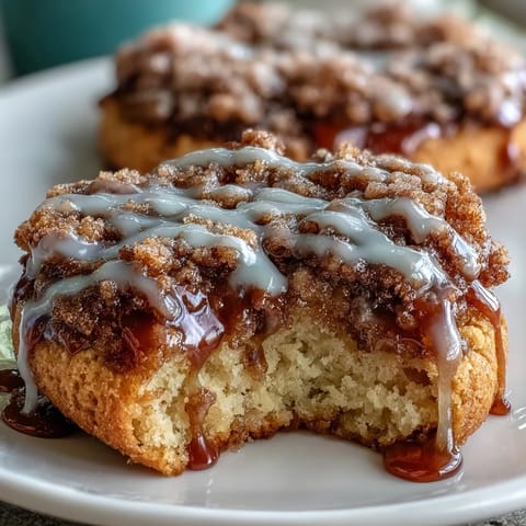 Köstliche Gilmore Girls Coffee Cake Cookies mit Zimtstreusel und Vanilleguss auf einem Backblech.