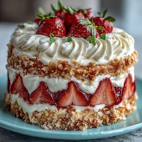 Elegante Naked Cake mit Erdbeeren und Sahne, fertig zum Genießen.