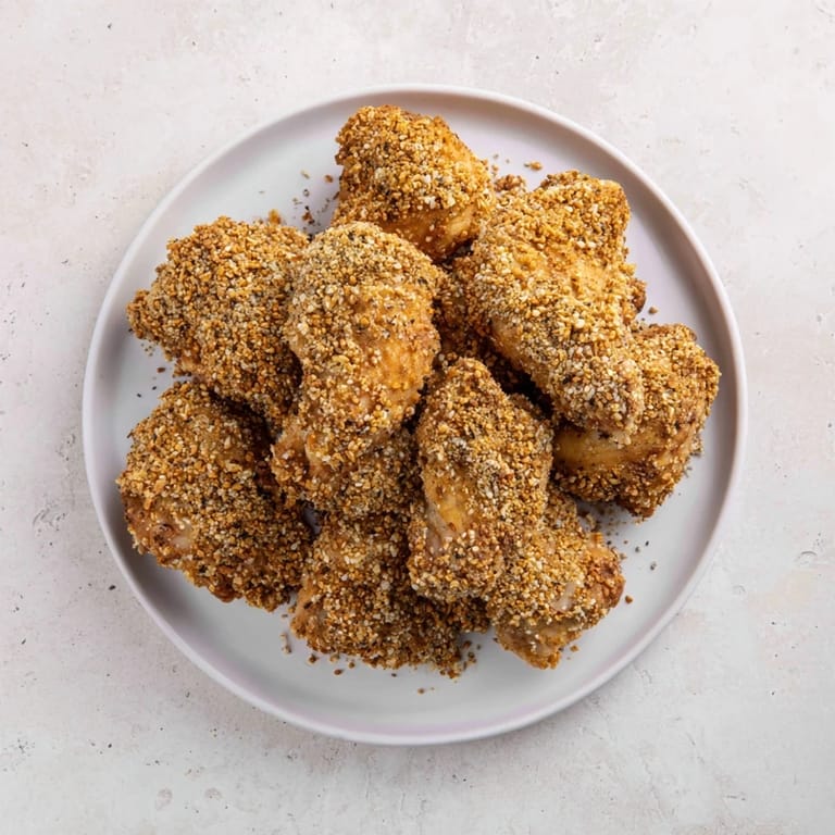 Savory pretzel crusted chicken, baked to golden perfection; imagine this perfect appetizer served warm.