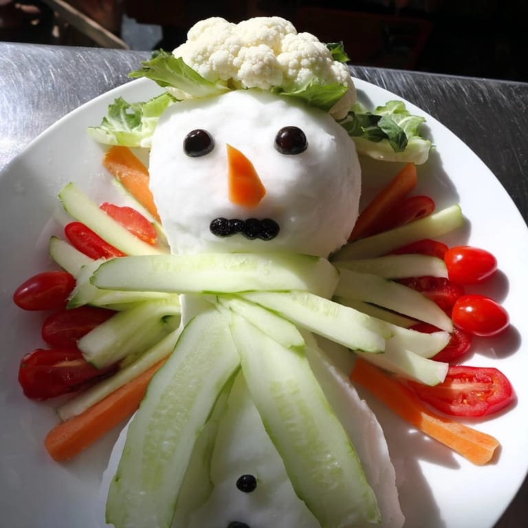 Crisp carrot arms and olive eyes adorn this delicious Snowman Crudités recipe, ready to eat now.