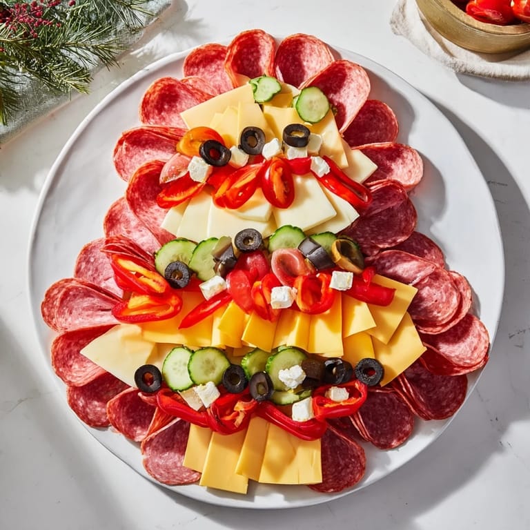 This gingerbread man savory charcuterie displays a colorful arrangement of meats and cheeses surrounded by crackers.