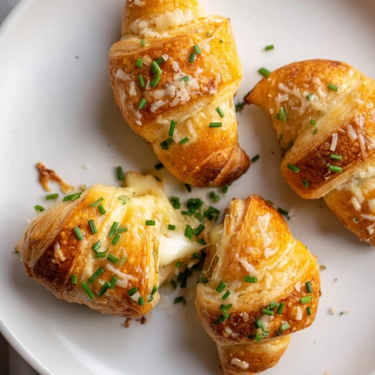 Warm, melted cheese oozing from flaky Savory Rolls: Crescent Roll Baked Cheese Bites, ready to eat.
