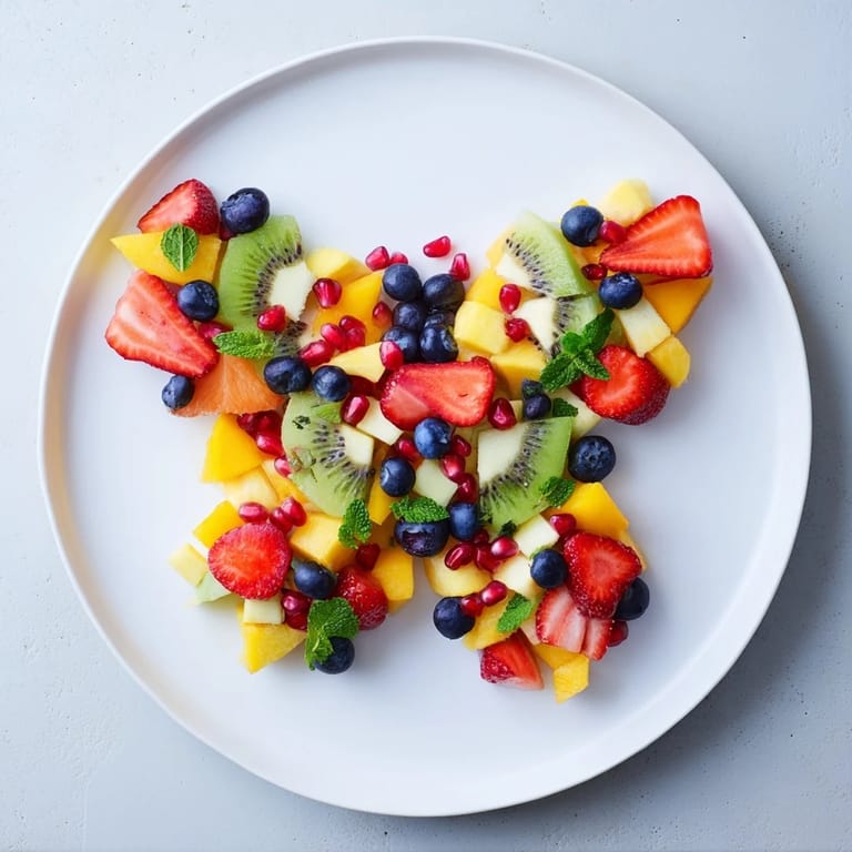 Vivid Papillon de Fruits d'Été Vifs dessert, a light and refreshing fruit salad bursting with summer flavors.