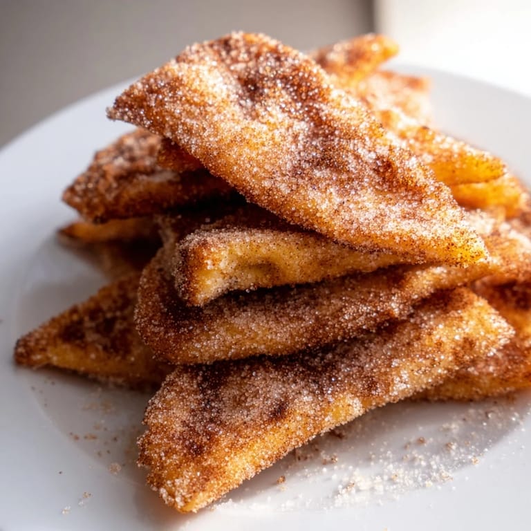 Crispy homemade cinnamon sugar tortilla chips, air-fried to a golden perfection, perfect for sharing.
