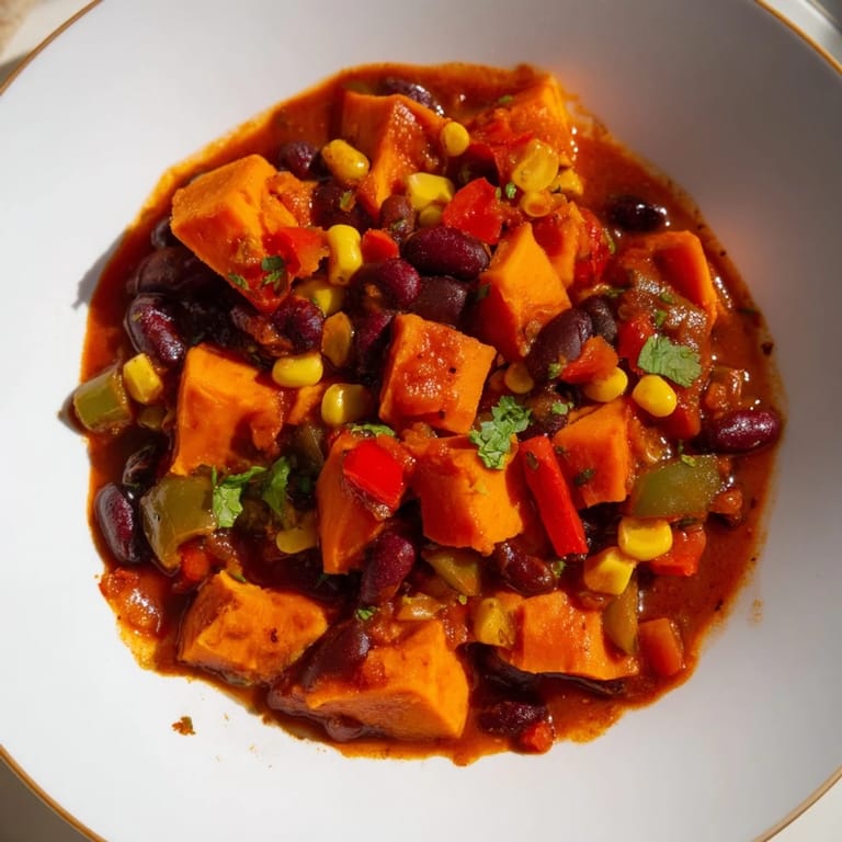 Delicious, vegetarian Smoky Sweet Potato Chili with fresh cilantro, perfect for a warming dinner.