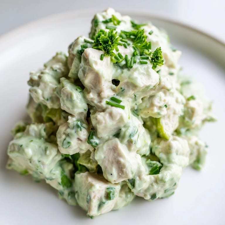 Light and refreshing Avocado Ranch Chicken Salad with tender chicken, creamy dressing and crisp vegetables for lunch.