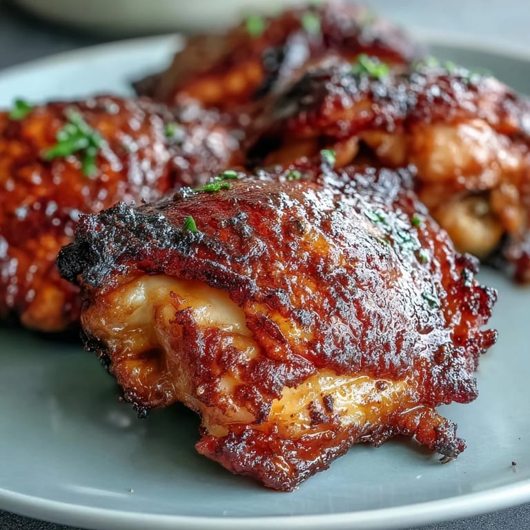 Golden-brown Crispy Baked Bone-In Chicken Thighs resting on a wire rack after a quick broil finish.
