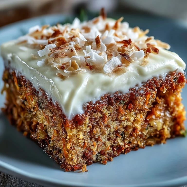 Feuchtes Festtags-Dessert: Hawaiianischer Karotten-Ananaskuchen mit cremiger Cream-Cheese-Frosting und angerichtet auf einer Porzellanplatte.