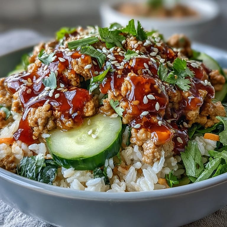 Pikante Spicy Bang Bang Turkey Rice Bowls mit knackigem Gemüse und Koriander