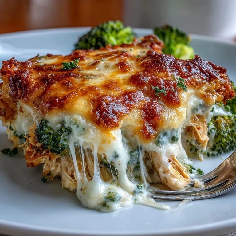 Leckerer Low-Carb-Auflauf mit knusprigem Brokkoli, saftigem Hühnchen und reichlich geschmolzenem Käse.