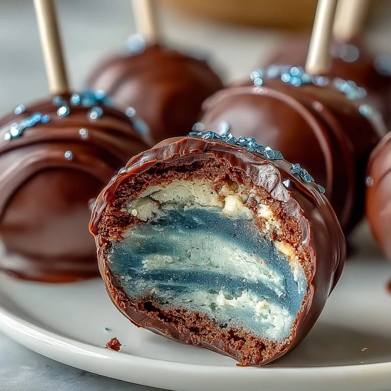 3. Galaktische Pisces-Kuchen-Pops: Bunte Wirbelmuster in Marineblau und Rosa, veredelt mit schimmerndem essbarem Glitzer für einen magischen Effekt.