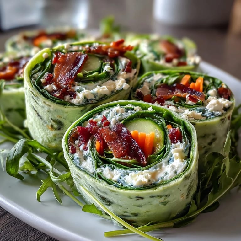 1. Bunte Spinat-Röllchen mit Kräuter-Frischkäse, gefüllt mit knackigem Gemüse – perfekt als Snack oder Vorspeise.