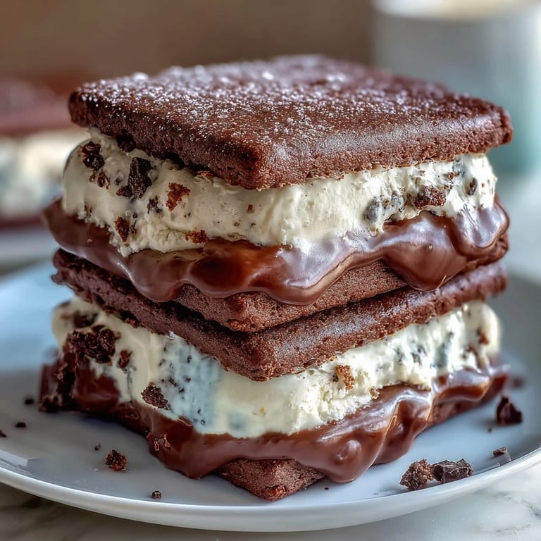 Köstliche Eiscreme-Sandwiches mit Vanille-Note und Espresso-Keksen.