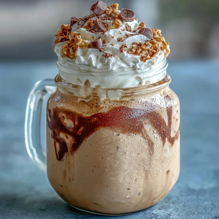 Vanille-Bohnen-Frappuccino-Übernacht-Haferflocken mit Kaffee-Schichten und Schlagsahne.