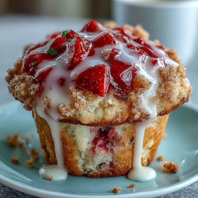 Strahlende Strawberry Lemon Muffins, von Hand verziert mit leckerem Zitronenguss.