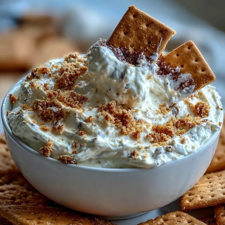 Schnelle 3-Zutaten-Cheesecake-Dip mit knusprigen Graham Crackern zum Dippen.  