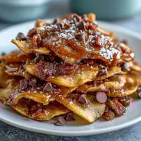 Candy Apple Nachos mit Karamell-Drizzle und Schokoladenstückchen